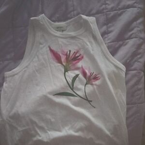 Floral Tank Top with Pink and Green Design